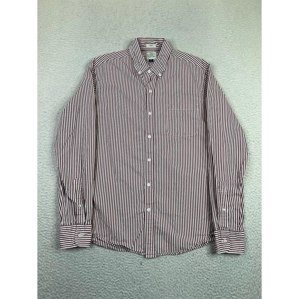 J.Crew Shirt Mens Medium Red Stripe Slim Fit Cotton Button Down Long Sleeve